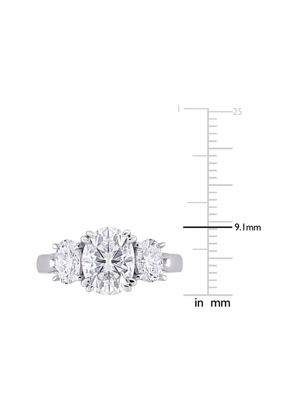 3.00 Carat (Ctw) Lab-Created Three-Stone Oval Moissanite Engagement Ring in 10K White Gold for Women