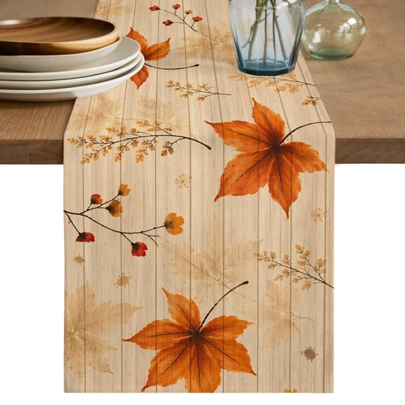Table Runners 70 Inches Long Dress Scarves, Maple Leaves Fall Farmhouse Coffee/Dining/Kitchen Table Decor, Holiday Table Runner, Thanksgiving Botanical Autumn Wooden 13x70 Inch