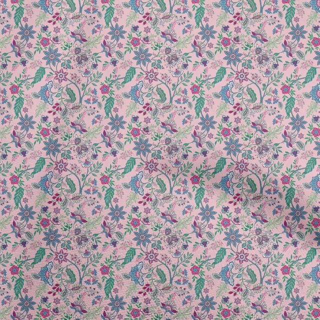 oneOone Rayon Light Pink Fabric Jacobean Floral Fabric For Sewing Printed Craft Fabric By The Yard 56 Inch Wide