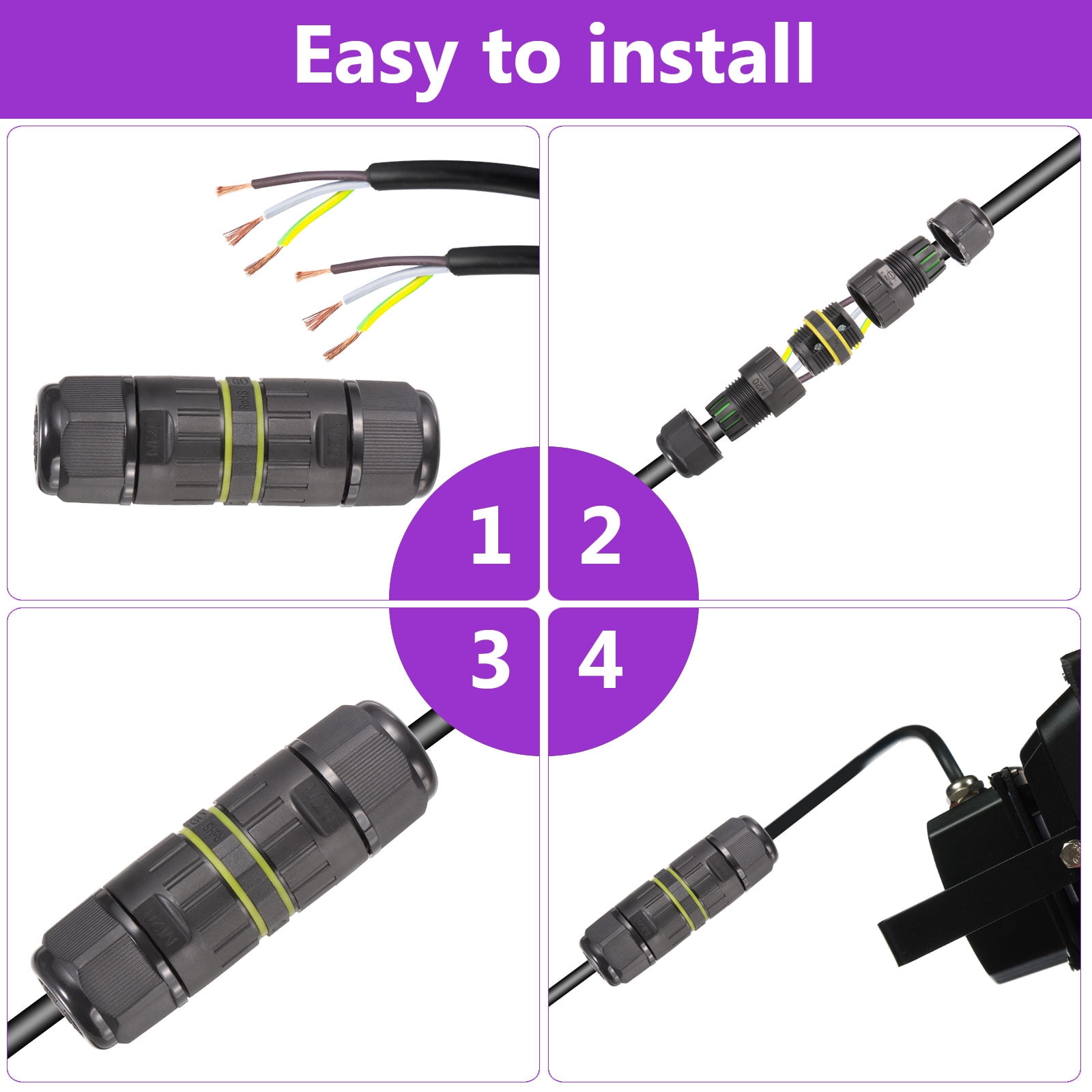 6 Pcs Waterproof Junction Box M20 3 Pin Wire Connector for Wire Range 5-9mm