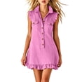 thumbnail image 3 of Zpzdpjkx Women's Summer Casual Ruffle Mini Dresses V-Neck Sleeveless Solid Shirt Dress with Pockets, 3 of 9