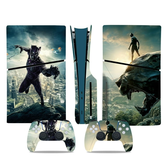 HHHC Vinyl Skin For PS5 Slim Disk Edition Console And Controllers Black Panther