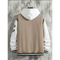 thumbnail image 3 of xiaxaixu Men's Spring Autumn Casual Coat Long Sleeve Letter Printed Button Up Contrast Color Baseball Jacket, 3 of 6
