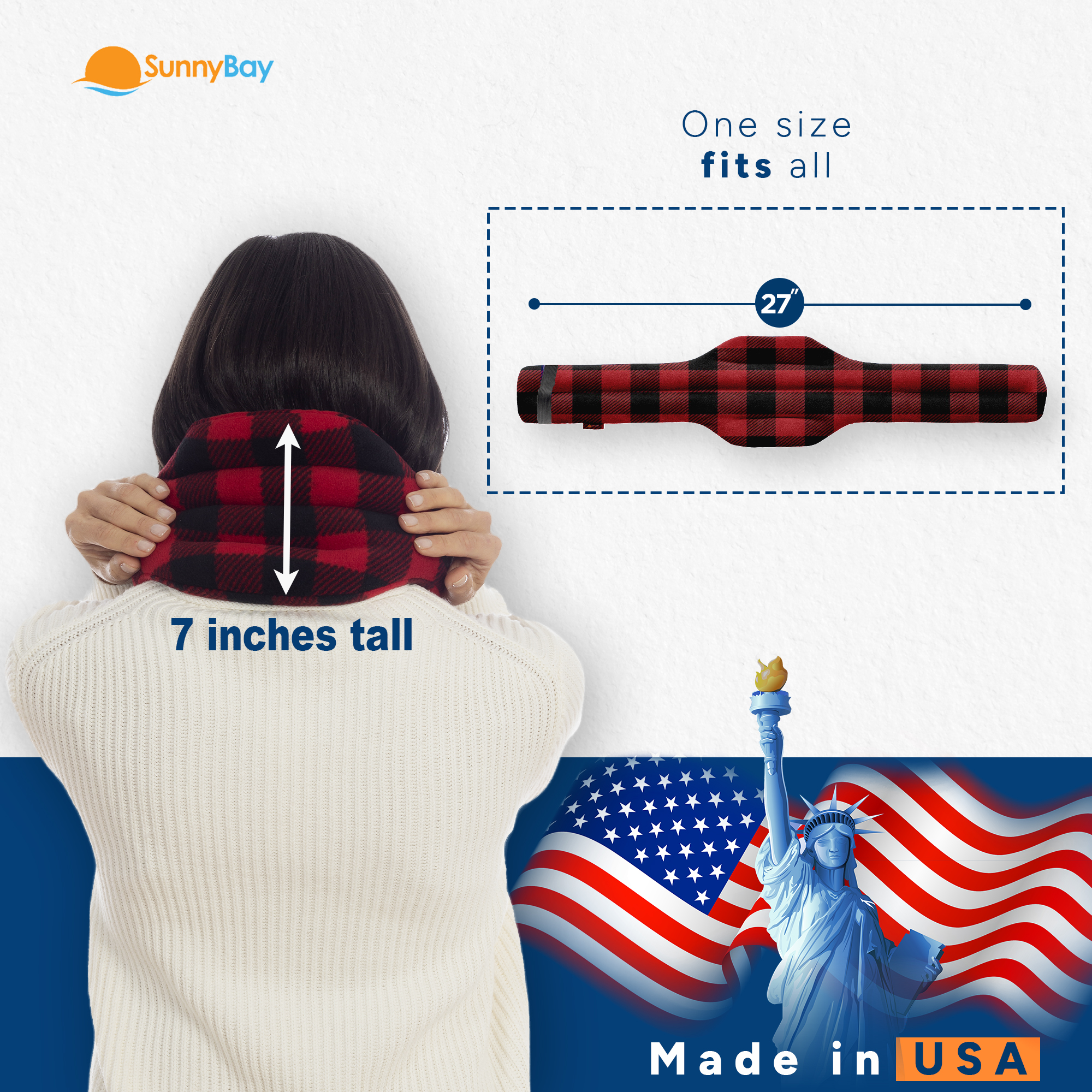 SunnyBay Microwave Heating Pad, Microwavable Heated Neck and Shoulder Wrap, Hands-Free Weighted Moist Hot or Cool Pack, Soft Fleece Cover and Flaxseed Filling, 27x7, Buffalo Plaid