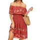 thumbnail image 4 of Vestido corto Bohemio Minnieouse Impreso Cintura alta Algodón Mini Sundress Rojo S, 4 of 6
