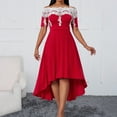 thumbnail image 7 of Womens Off Shoulder Midi Dress Lace Trim High Low Hem Cocktail Dress Graduation Wedding Guest Christmas Party Dress (XL, Red), 7 of 7