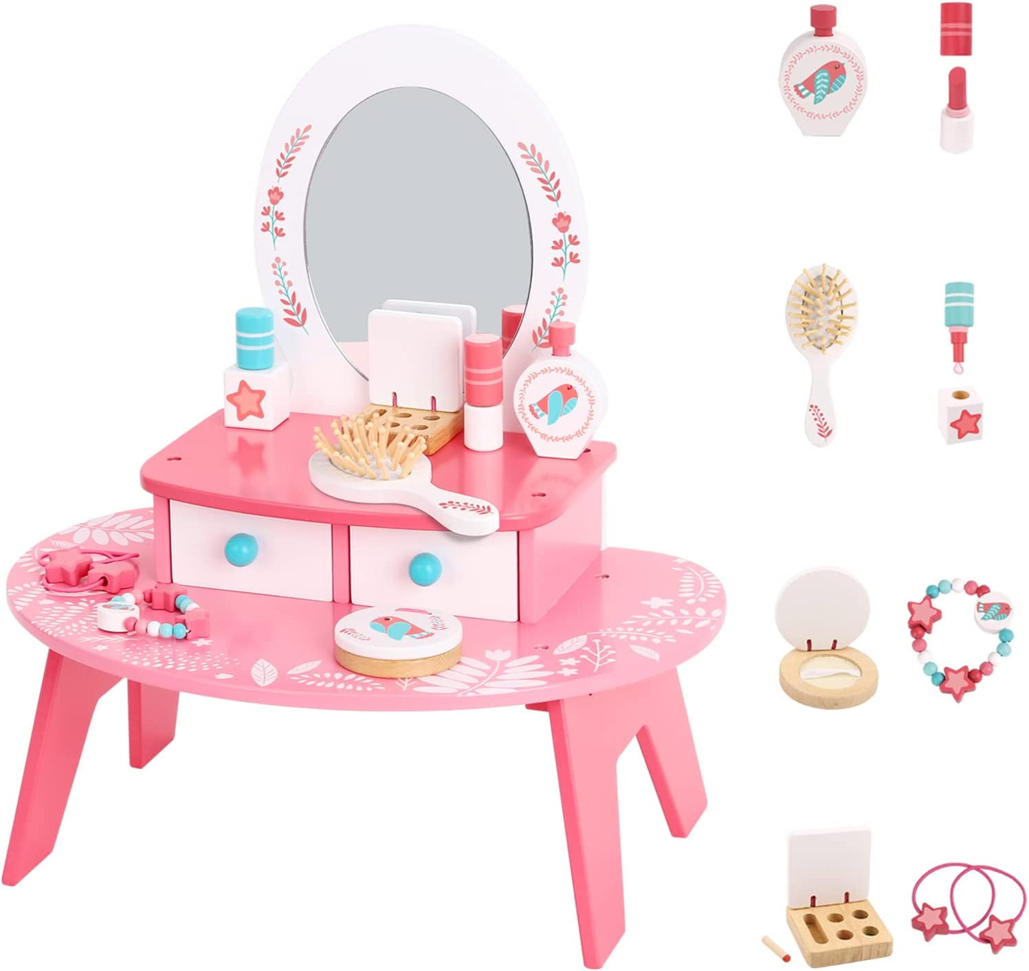 TOOKYLAND Wooden Children Vanity Set 16pcs Pretend Makeup and