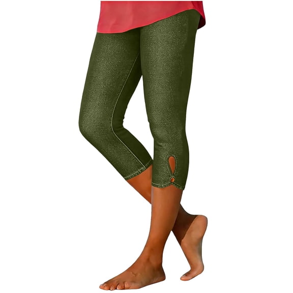 Faux Demin Capris for Women Stretch Pull on Plus Size Elastic Waist Trendy Leggings 2026 Casual Summer Capri Pants, 3XL