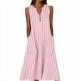 thumbnail image 7 of Snorda Women's Striped Dress Summer Round Neck Sleeveless Striped Solid Color Casual Dress Flowy Sundress Ideal for Daily Wear Beach Vacation & Party, 7 of 7