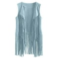 thumbnail image 6 of XFLWAM Women's Tassel Sleeveless Vest Cardigan 70s Hippie Faux Suede Fringe Waistcoat Cardigans Jacket Outwear Light Blue S, 6 of 7