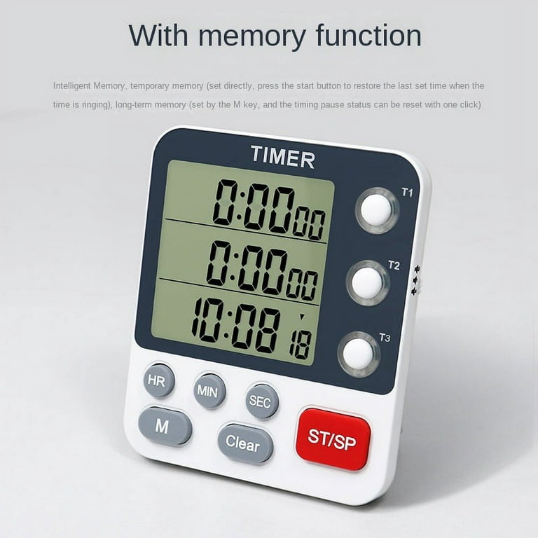 White Gray -390 Digital Double Kitchen Timer, Cooking Timer, Stopwatch,  Display, Adjustable Volume