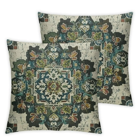 nygtbtfer Sage Green Blue Boho Pillow Covers Set of 2 Carpet Bohemian Floral Pattern Decorative Throw Pillow Cases Outdoor Farmhouse Decoration for Sofa Couch Bed White