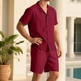 thumbnail image 2 of Yievot Mens Pajama Sets Ribbed Sleepwear Lapel Short Sleeve Button Down Shirts and Drawstring Shorts Pajamas Loungewear 2 Piece Pj Set, 2 of 8