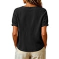 thumbnail image 6 of Qulqfy Embroidered Womens Tops Short Sleeve Floral Fall Casual Black Cute Tunic Henley V-Neck Comfy Shirts M, 6 of 7