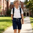 thumbnail image 5 of Amidoa Boys Cotton Cargo Shorts – Elastic Waist Baggy Summer Knee Length Casual Shorts,Navy,11, 5 of 5