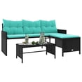 thumbnail image 2 of vidaXL Garden Sofa with Table and Cushions L-Shaped Black Poly Rattan, 2 of 5