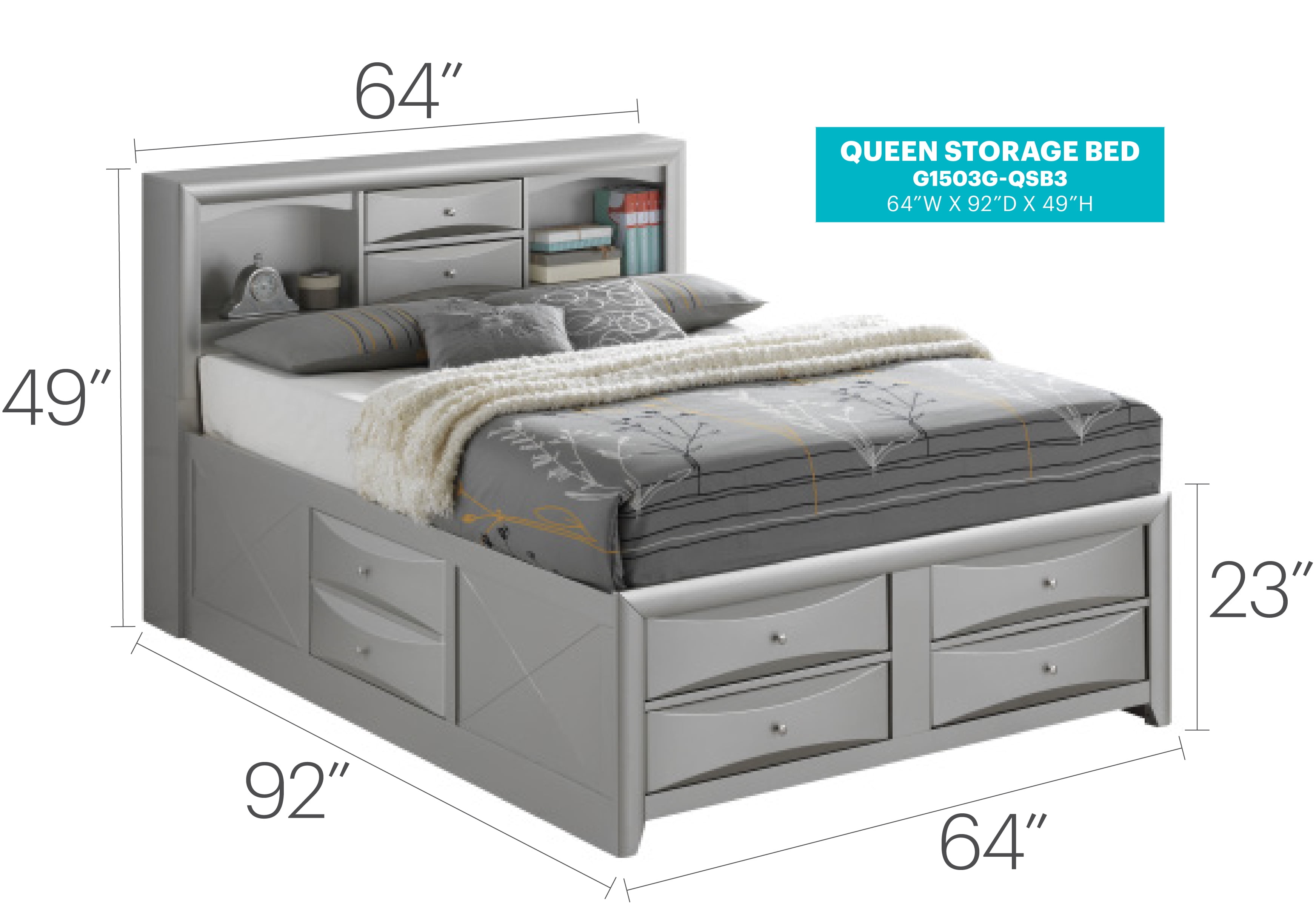 Glory Furniture Marilla Queen Storage Bed in Silver Champagne