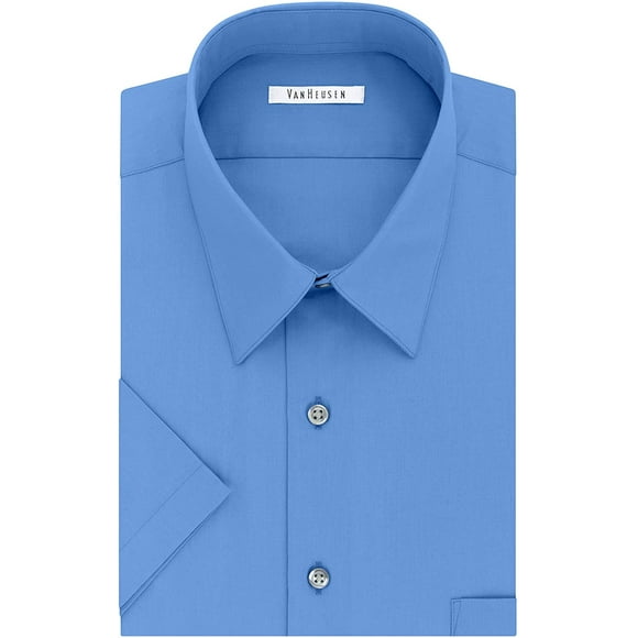 Van Heusen Mens Short Sleeve Dress Shirt Regular Fit Poplin Solid 14.5 Neck Pacifico