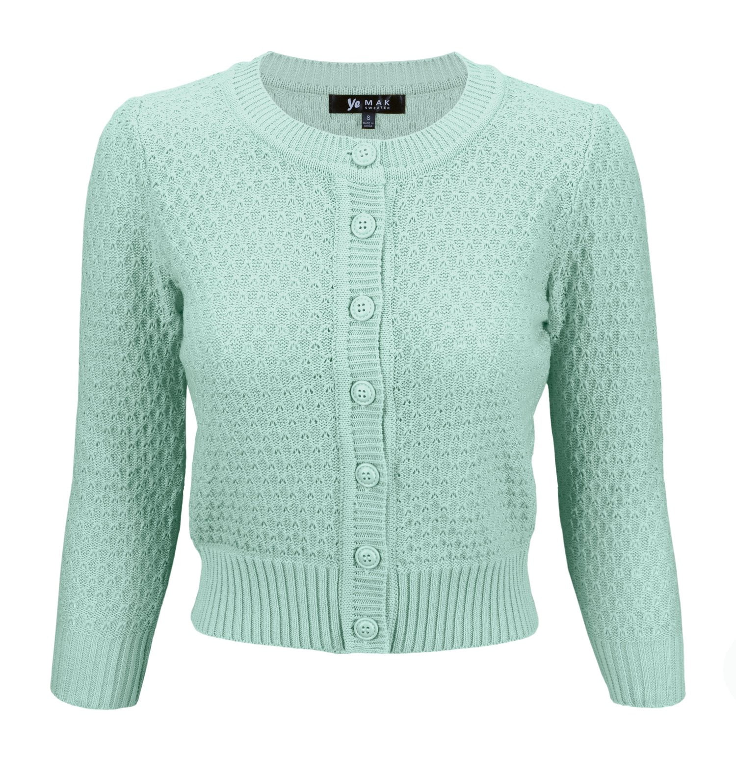 YEMAK Womens 3/4 Sleeve Crewneck Button-Down Knit Cardigan Sweater S-3X 