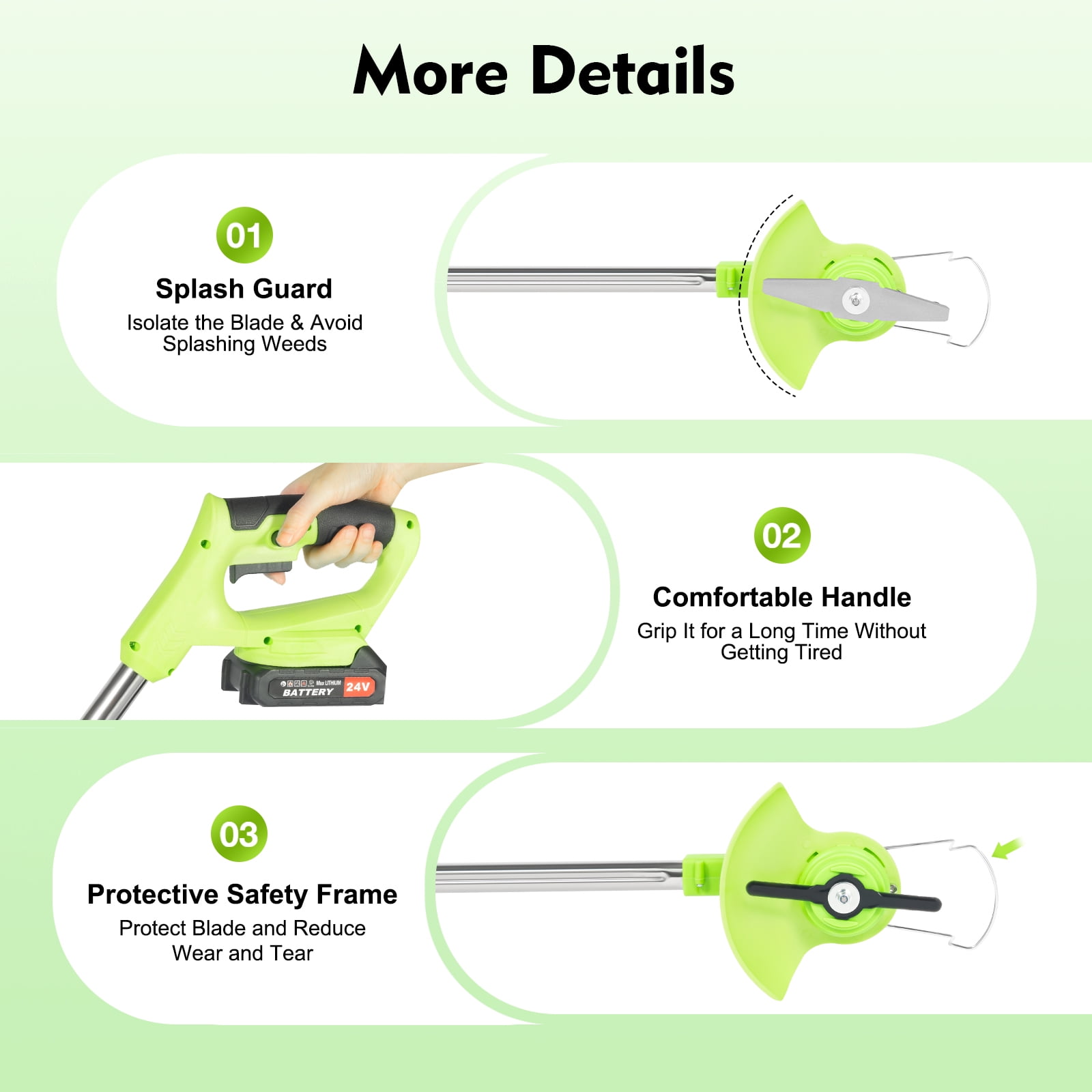 ChicHomey Weed Wacker and String Trimmer, Brushless Motor, 3 Blades, Adjustable Length - Lightweight Lawn Edger & Brush Cutter for Yard and Garden