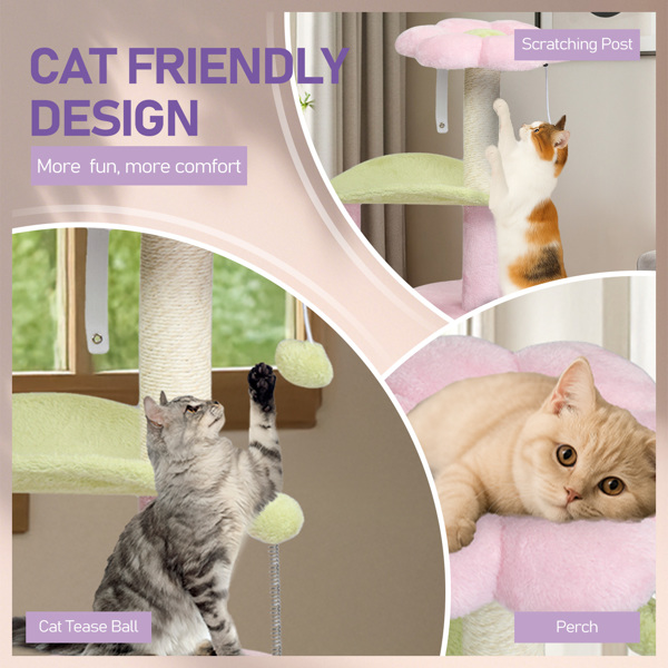 33in Multi-Level Cat Tree, Plush Enclosed Condo, Curved Perch, Top Bed, Sisal Scratching Posts, Interactive Toys for Kittens & Small Cats