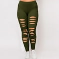 thumbnail image 2 of UVEASISHA Plus Size Leggings for Women High Waist Ripped Yoga Active Pants Vintage Distressed Skinny Tights Army Green L, 2 of 7