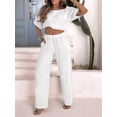 thumbnail image 5 of Women'S Plus Size Summer Two Piece Sets Cap Sleeve Floral Blouse Belted Pants Outfits White XXXL, 5 of 7