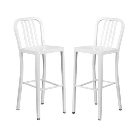 Home Square 30" Metal Vertical Slat Back Bar Stool in White - Set of 2