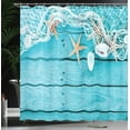 thumbnail image 4 of Ambesonne Maritime Shower Curtain, Nautical Shells and Net, 69"Wx84"L, Aqua and Tan, 4 of 5