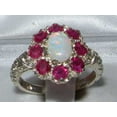 thumbnail image 2 of LBG British Made 18k White Gold Ring with Natural Opal & Ruby Womens Statement Ring - 33 size options - Size 7.25, 2 of 6