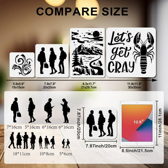 6 PCS People Scenes Silhouettes Stencils 7.9×7.9 Inches Man Women Reusable Stencils Human Figure Student Drawing Templates with Paint Brush for Wood Furniture Wall Canvas