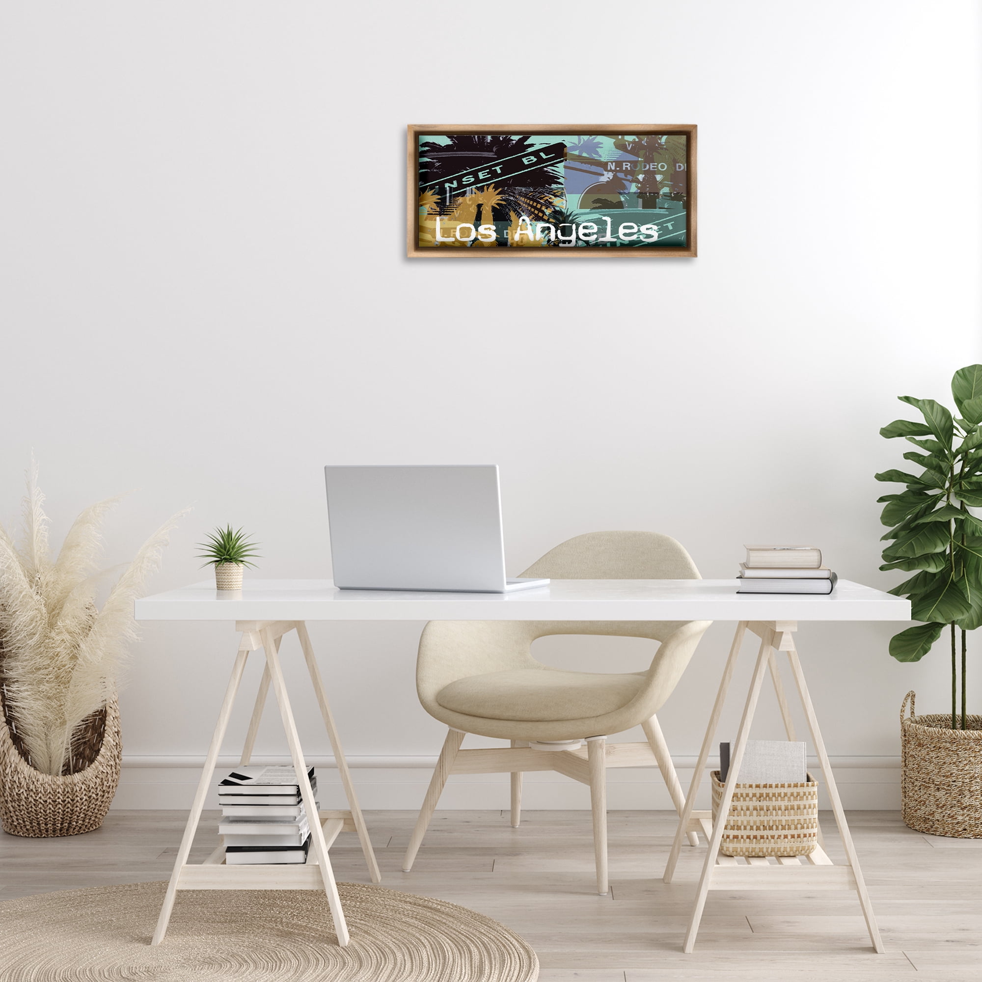 Stupell Industries Los Angeles Travel Collage Town & City Painting Brown Floater Framed Canvas Art Print Wall Art, 25 x 11