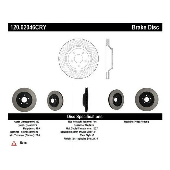 Centric Parts Disc Brake Rotor P/N:120.62046 Fits select: 1988-1996 CHEVROLET CORVETTE