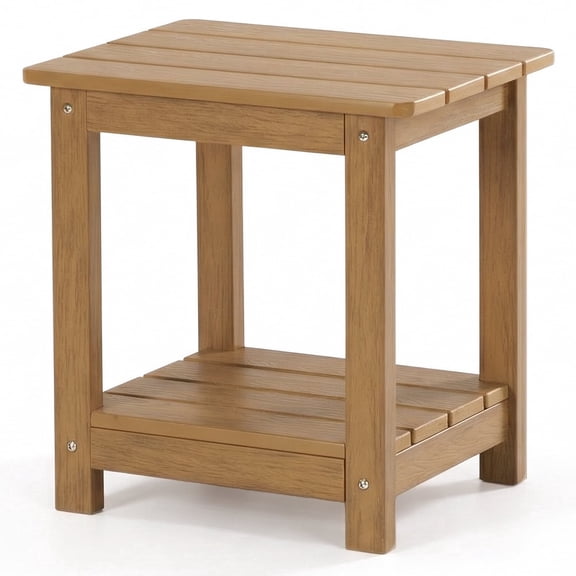 Naipo Outdoor Side Table for Patio, Double Deck Adirondack End Table, Weather Resistant HDPS Rectangular Patio Table for Deck Garden Poolside, All-Weather Outdoor Furniture, Easy Assembly - Teak