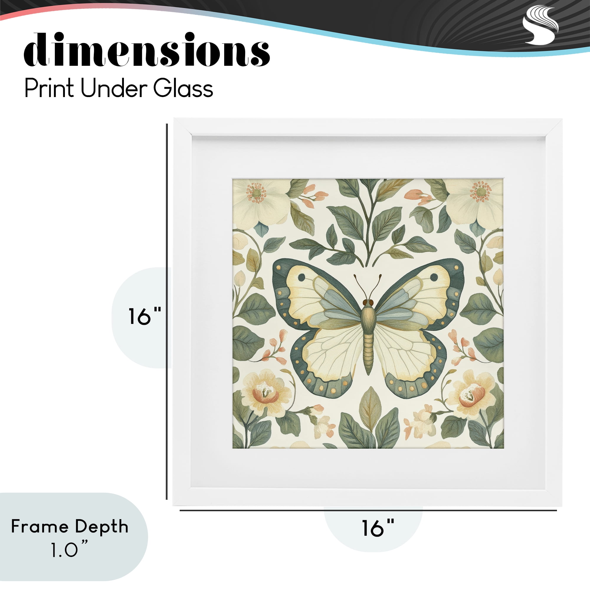 Stupell Industries Sage Butterfly and Florals White Framed Print Under Glass, design by Petal Prints Design