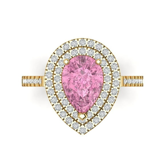 Halo Engagement Ring for Women - 2.48ct Simulated Pink Diamond in 18K Yellow Gold Promise Ring