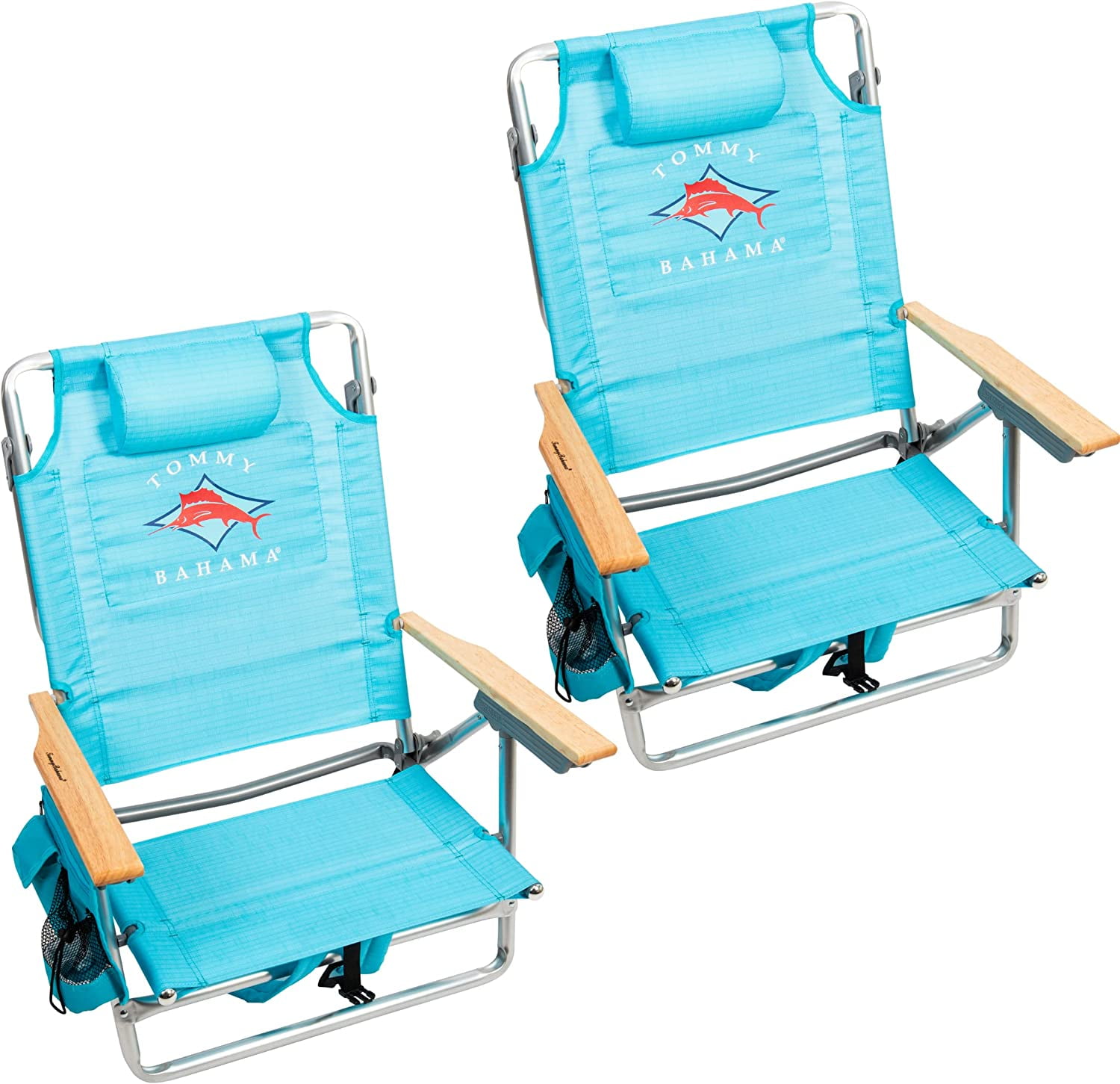 Tommy Bahama 5 Position Backpack Chair (2 Pack), Light Blue