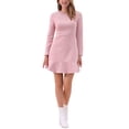 thumbnail image 2 of Vestido elegante de manga larga con volantes de ante sintético para mujer INSPIRE CHIC, cuello redondo, color rosa claro, 2 of 6