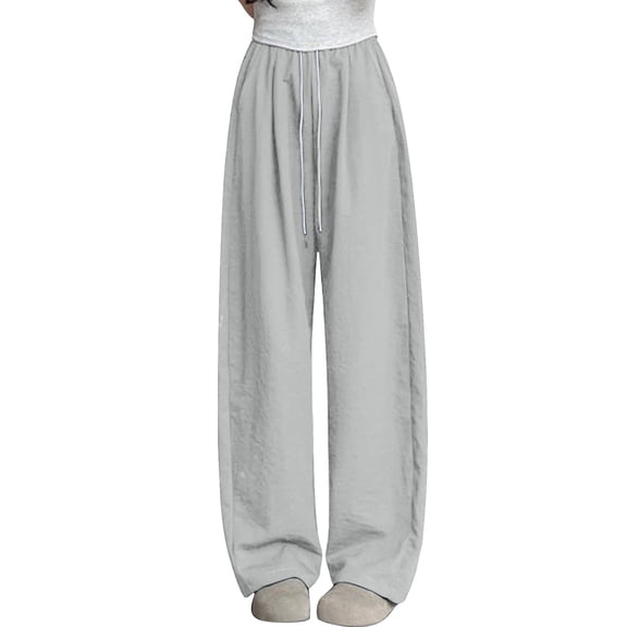 XPMWRP Women's Casual Pants High Waisted Slacks Lounge Baggy Flowy Palazzo Pants Drawstring Elastic Waist Wide Leg Beach Trousers Khaki S