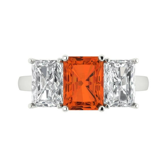 Three-Stone Engagement Ring for Women - 4ct Simulated Red Diamond in 14K White Gold Promise Ring