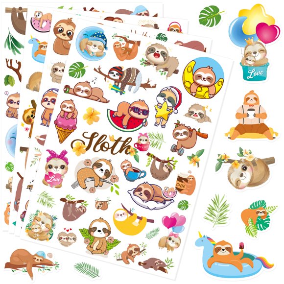 Autocollants Paresseux Mignons Jungle Sauvage Forêt Autocollant Animal 770 Unités Cadeaux de Fête Sacs Cadeaux Décorations Récompenses Vie Sauvage Cadeaux d'Anniversaire Bouteille d'Eau Étanche Invitation d'Ordinateur Portable Autocollants Décor