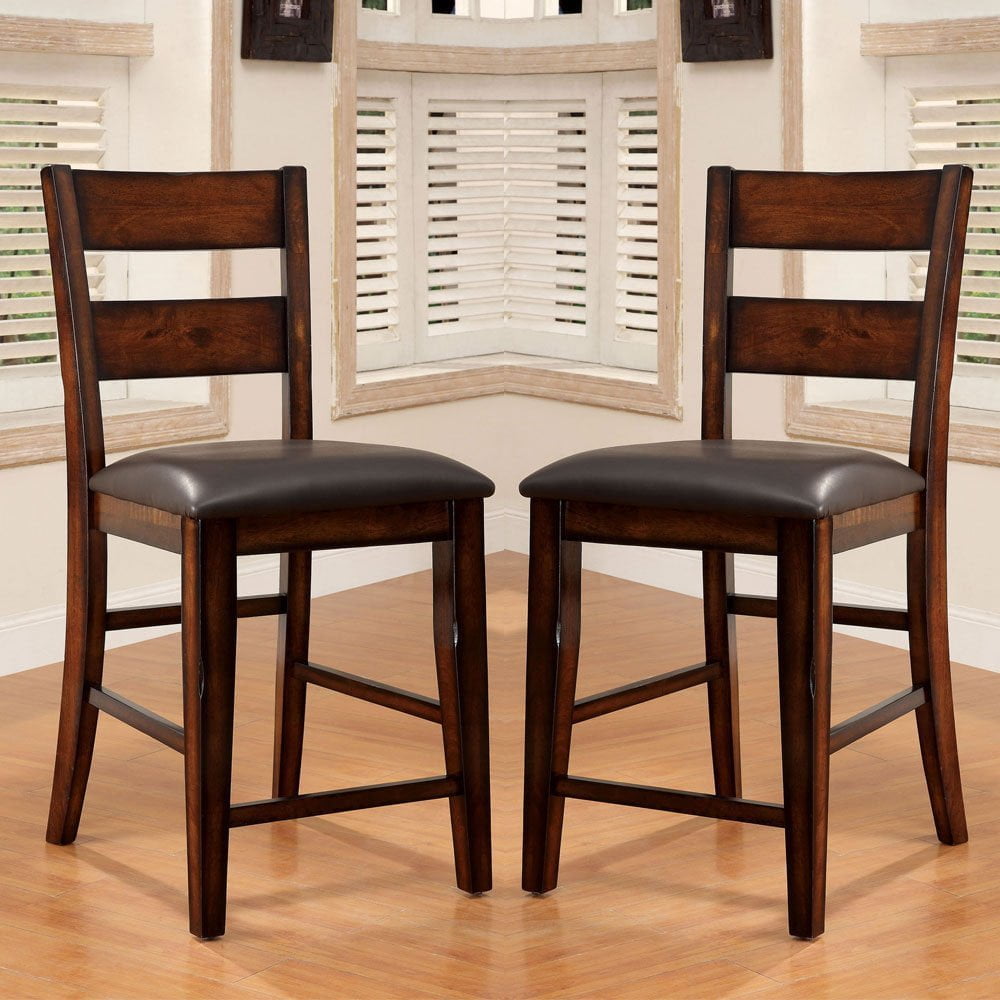 2 pc Counter Height Dining Side Chairs With PU Seat, Dark Cherry Bold