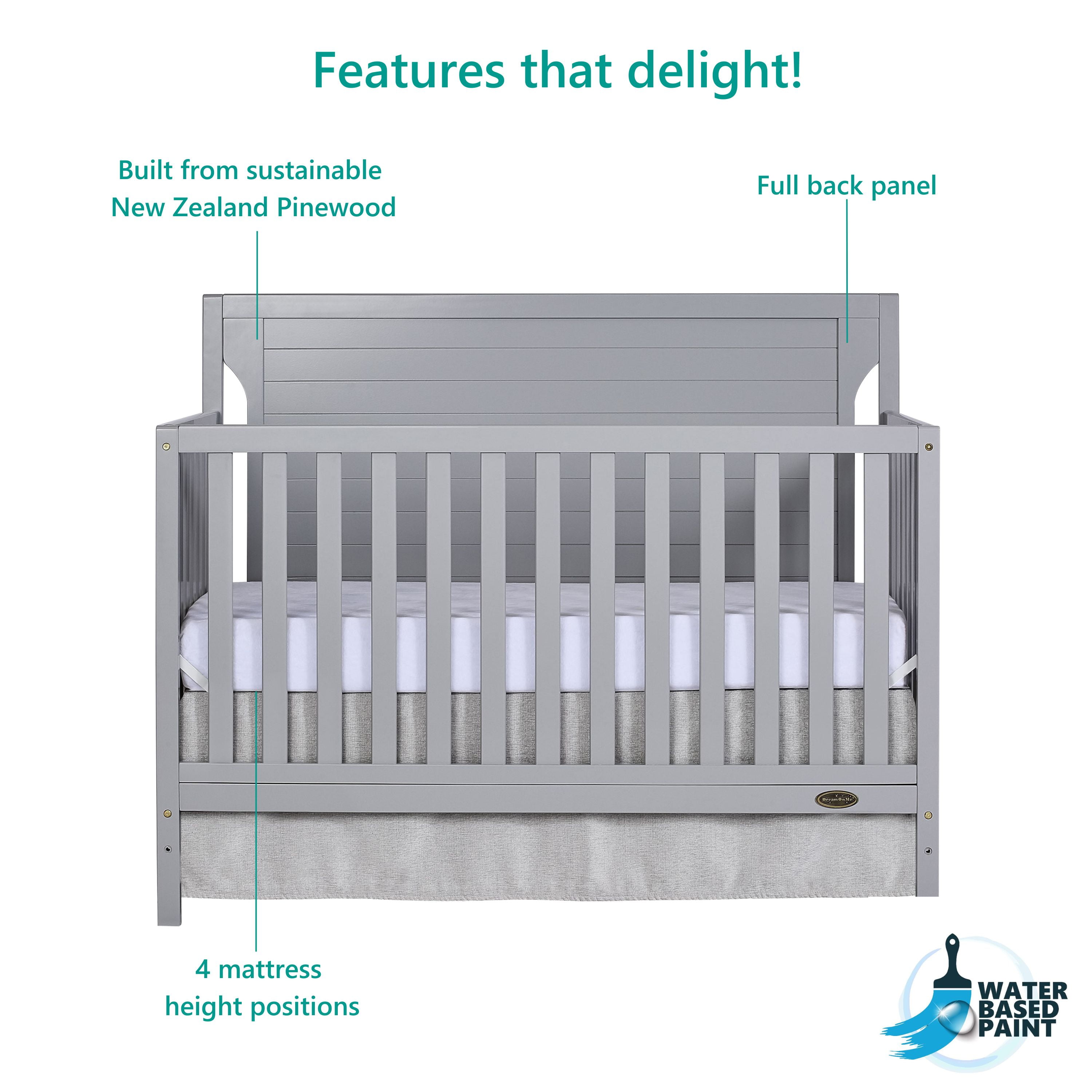 Dream On Me Cape Cod 5-in-1 Convertible Crib, Pebble Grey
