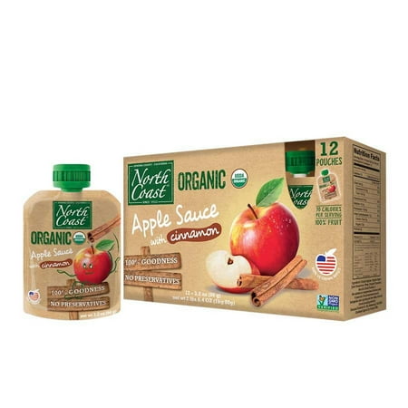 (12 Pouches) North Coast Organic Applesauce with Cinnamon, 3.2oz Pouches