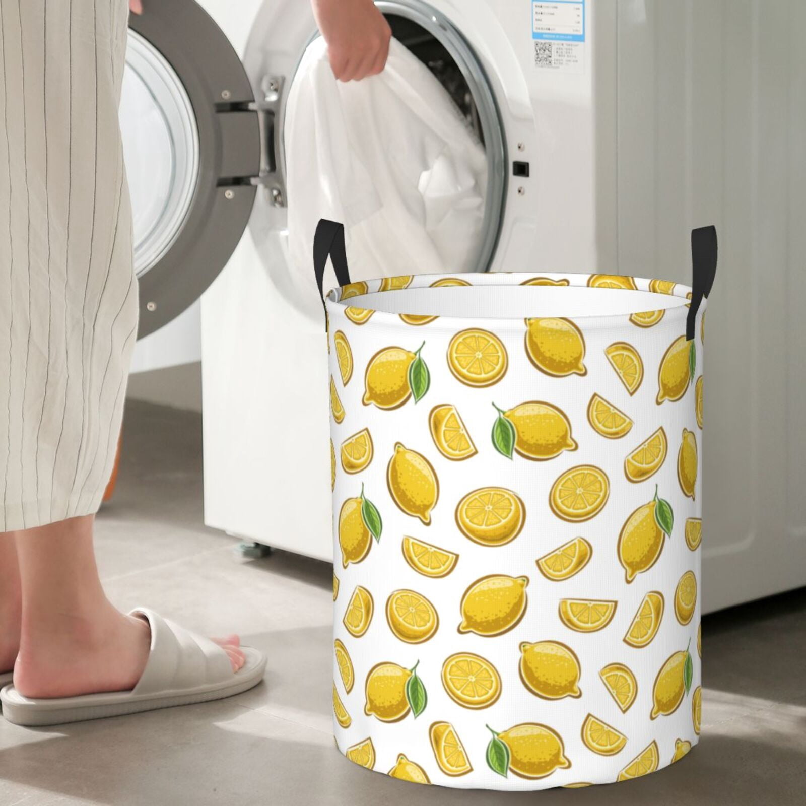 Large Laundry Basket with Handles - Cute Gold Lemon Kids Baby Dirty Clothes Laundry Hamper for Bedroom Aesthetic