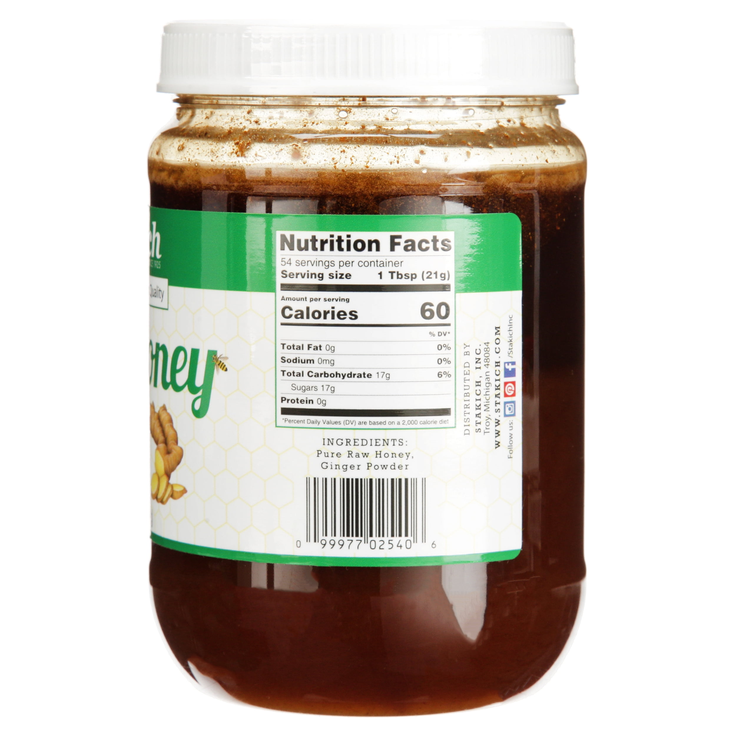 Stakich GINGER Enriched RAW HONEY 40-OZ - 100% Pure, Unprocessed, Unheated