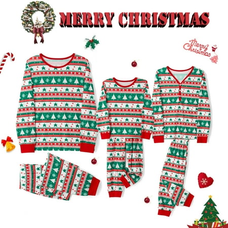 

Family Matching Christmas Pajamas Set Star Xmas Tree Print Tops Pants Holiday Loungewear Sleepwear Jammies Pjs Outfit