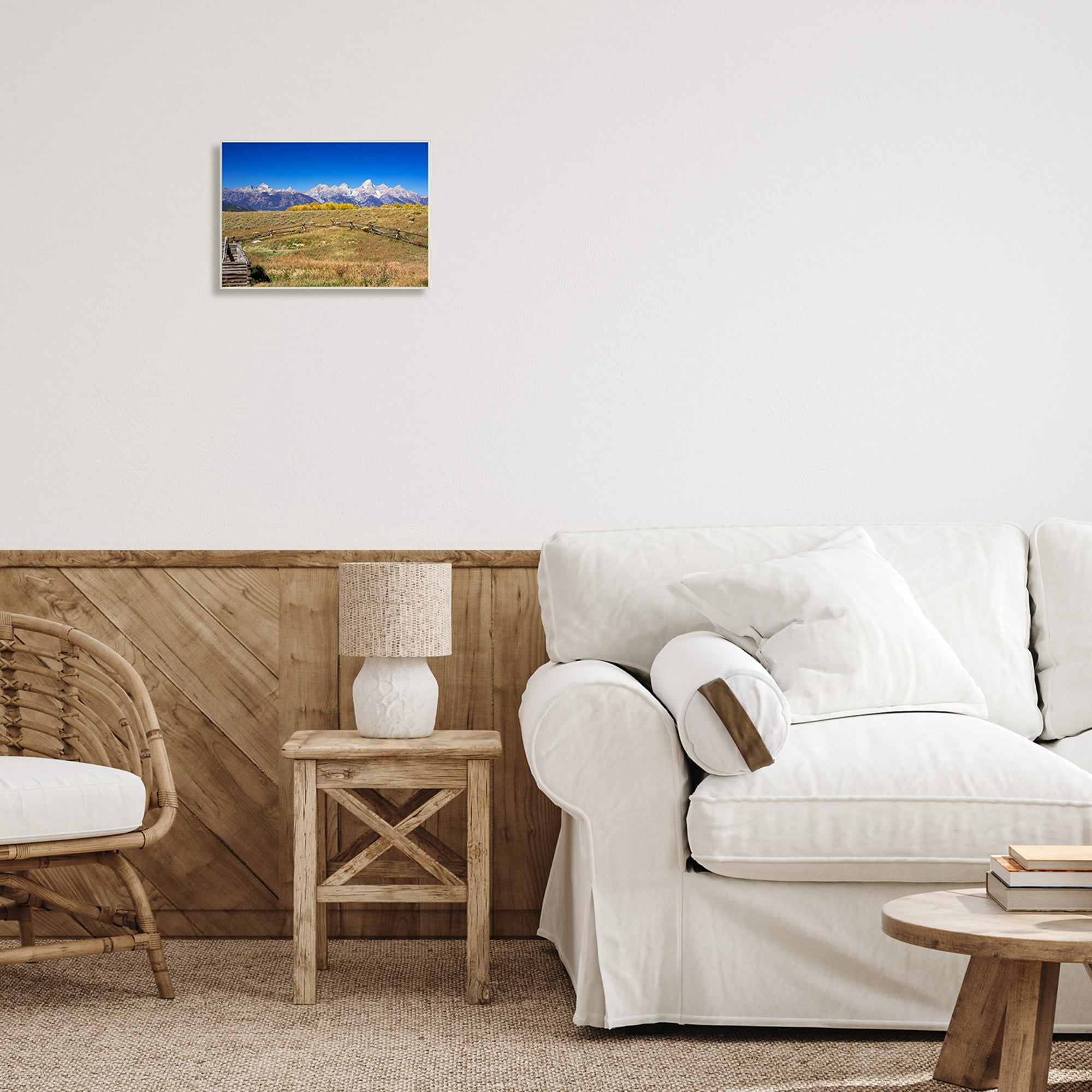 Stupell Industries Panoramic Mountain Peaks Countryside Fence Grassland Field Wood Wall Art, 19 x 13, Design by Daniel Sproul