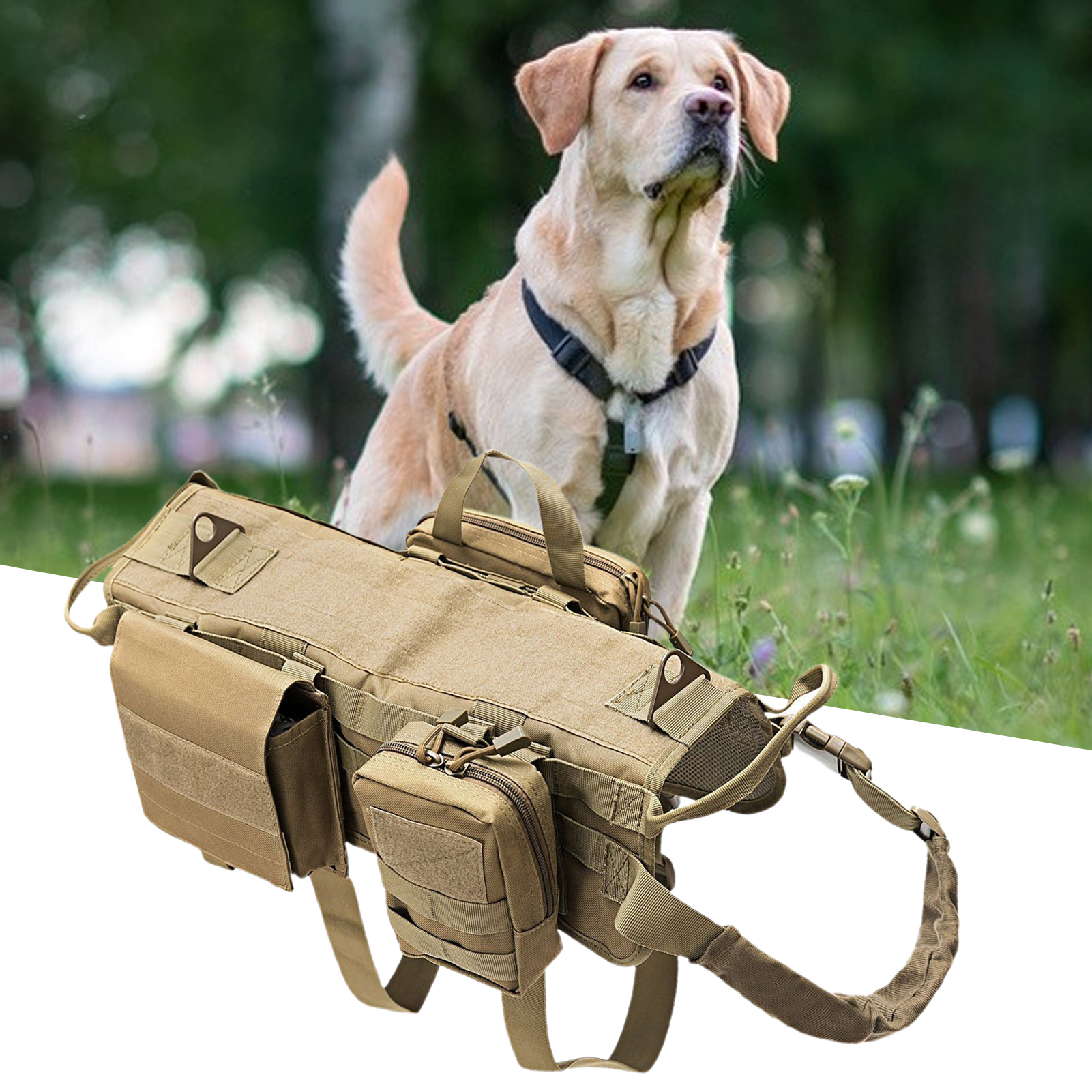 Tactical Dog Harness With Handle – No-Pull, Molle Vest For Large Dogs (German Shepherd, Pitbull, Labrador)