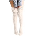thumbnail image 3 of Women's Thigh High Socks Over the Knee Cable Knit Boot Socks, Long Warm Fashion Leg Warmers Winter Beige One Size, 3 of 4